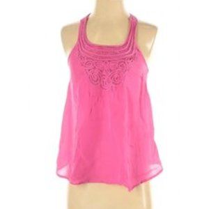 Madison Marcus boho silk crochet racerback Tank Blouse Pink Sz S